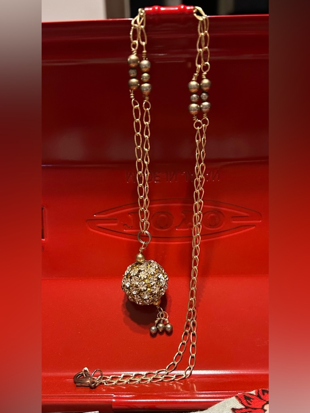 Gold & rhinestone disco ball necklace